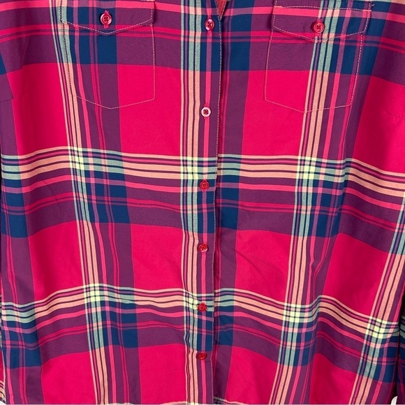Kuhl Casual Plaid Western Nylon Long Roll Tab Sleeve Button Down Shirt XL Pink - Picture 5 of 16